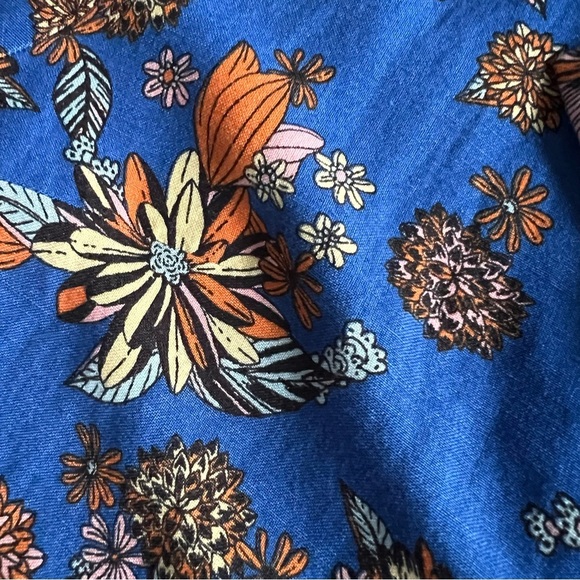 Modcloth Summer Camp Solstice Button Romper Sapphire Blue Floral Sz 12 - Picture 6 of 16